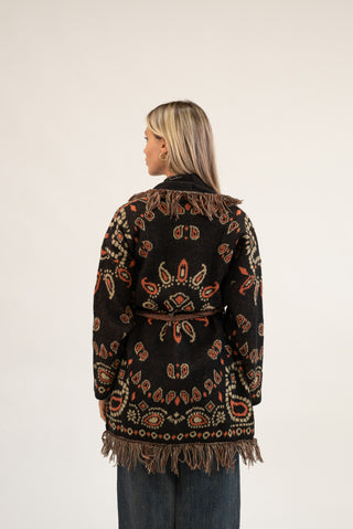 Cardigan Lungo Bandana con Frange nero|Colore:Nero