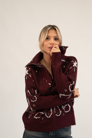 Cardigan Bandana Zip bordeaux|Colore:Bordeaux