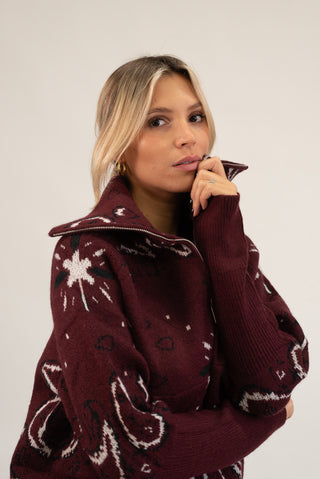 Cardigan Bandana Zip bordeaux|Colore:Bordeaux