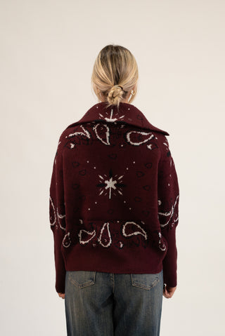 Cardigan Bandana Zip bordeaux|Colore:Bordeaux