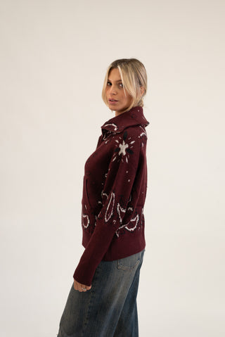 Cardigan Bandana Zip bordeaux|Colore:Bordeaux