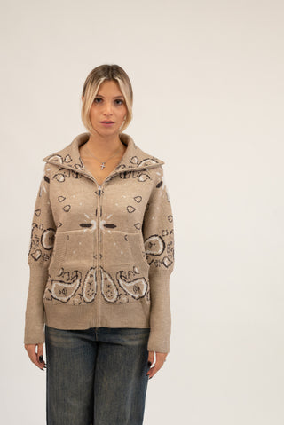 Cardigan Bandana Zip beige|Colore:Beige