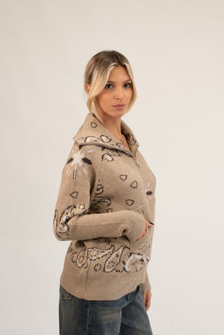 Cardigan Bandana Zip beige|Colore:Beige