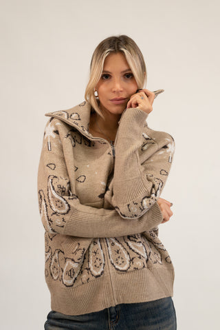 Cardigan Bandana Zip beige|Colore:Beige