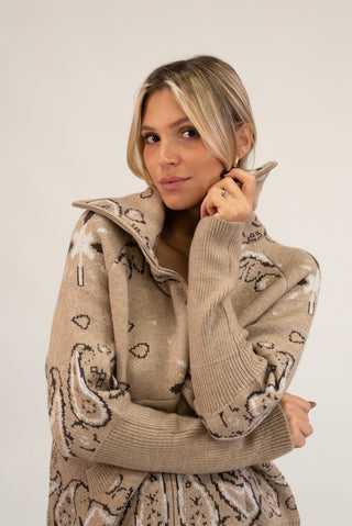 Cardigan Bandana Zip beige|Colore:Beige