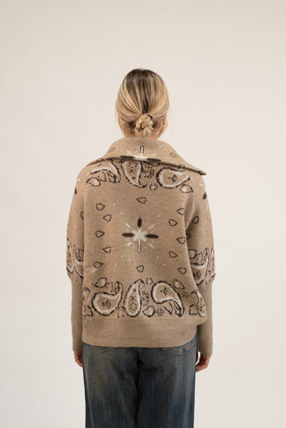 Cardigan Bandana Zip beige|Colore:Beige
