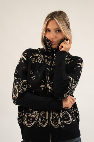 Cardigan Bandana Zip nero|Colore:Nero