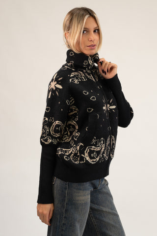 Cardigan Bandana Zip nero|Colore:Nero
