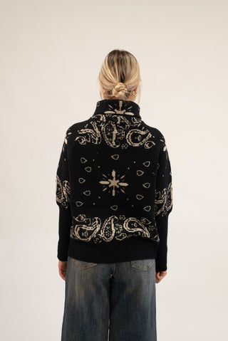 Cardigan Bandana Zip nero|Colore:Nero