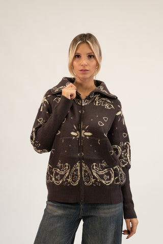 Cardigan Bandana Zip nero|Colore:Nero