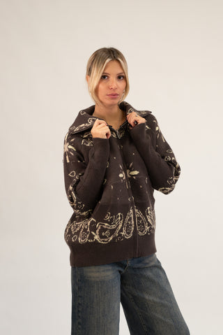 Cardigan Bandana Zip moro|Colore:Moro