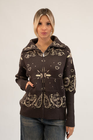Cardigan Bandana Zip moro|Colore:Moro