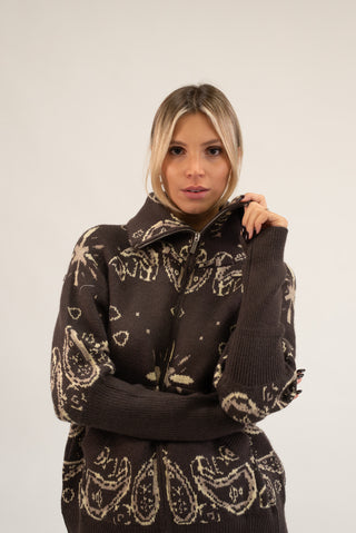 Cardigan Bandana Zip moro|Colore:Moro