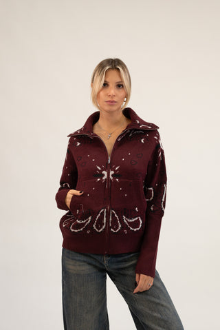 Cardigan Bandana Zip bordeaux|Colore:Bordeaux