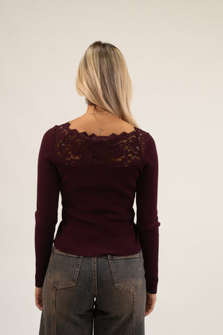 Maglia Inserto Pizzo bordeaux|Colore:Bordeaux