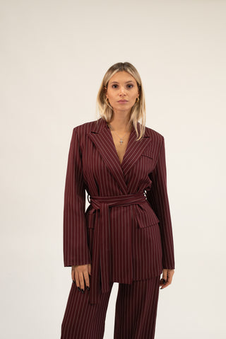 Giacca Gessata con Cintura bordeaux|Colore:Bordeaux