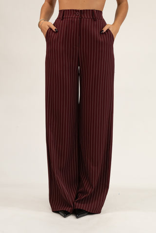 Pantalone Palazzo Gessato bordeaux|Colore:Bordeaux