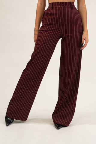 Pantalone Palazzo Gessato bordeaux|Colore:Bordeaux