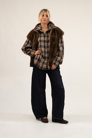 Camicia Quadri Over beige/blu|Colore:Beige/blu