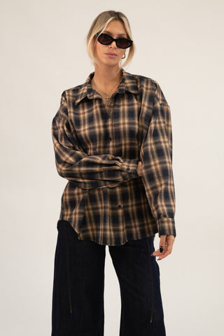Camicia Quadri Over beige/blu|Colore:Beige/blu