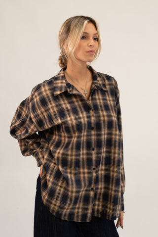 Camicia Quadri Over beige/blu|Colore:Beige/blu