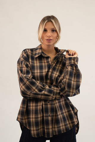Camicia Quadri Over beige/blu|Colore:Beige/blu