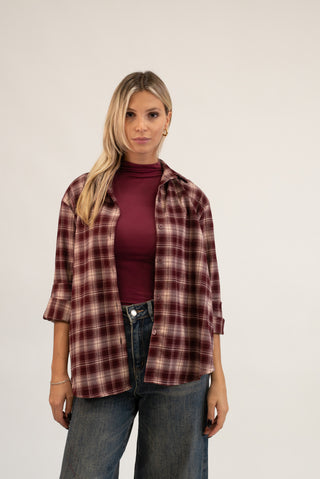 Camicia Quadri Over bordeaux/beige|Colore:Bordeaux/beige