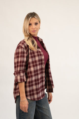 Camicia Quadri Over bordeaux/beige|Colore:Bordeaux/beige