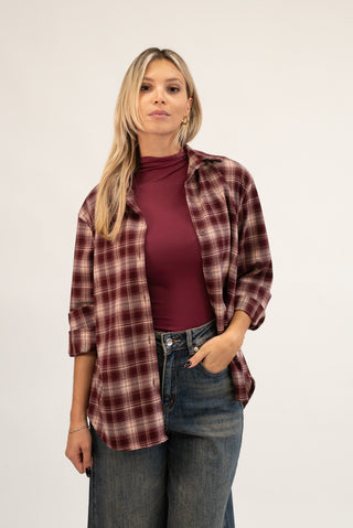 Camicia Quadri Over bordeaux/beige|Colore:Bordeaux/beige