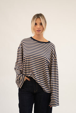 Maglia Riga Oversize beige/blu|Colore:Beige/blu