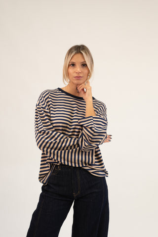 Maglia Riga Oversize beige/blu|Colore:Beige/blu