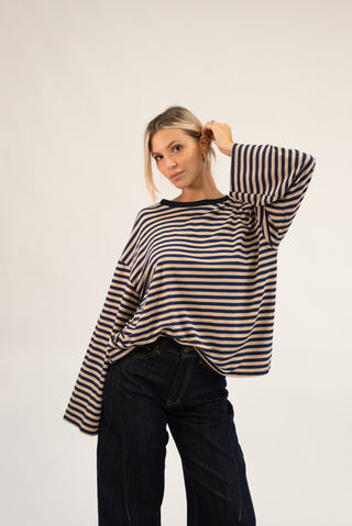 Maglia Riga Oversize beige/blu|Colore:Beige/blu