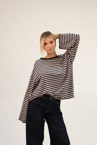 Maglia Riga Oversize beige/blu|Colore:Beige/blu