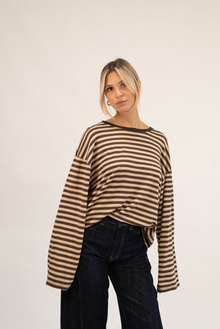 Maglia Riga Oversize beige/moro|Colore:Beige/moro