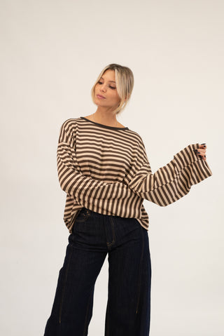 Maglia Riga Oversize beige/moro|Colore:Beige/moro
