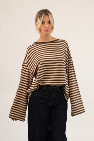 Maglia Riga Oversize beige/moro|Colore:Beige/moro