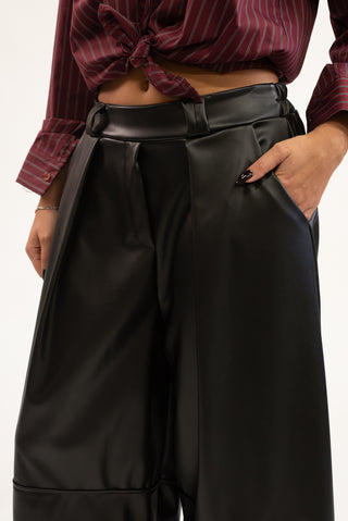 Pantalone Ecopelle Balloon nero|Colore:Nero