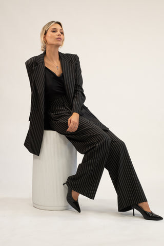 Pantalone Palazzo Gessato nero|Colore:Nero