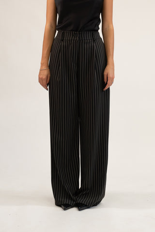 Pantalone Palazzo Gessato nero|Colore:Nero