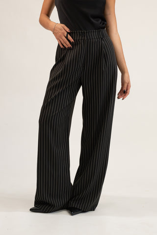 Pantalone Palazzo Gessato nero|Colore:Nero