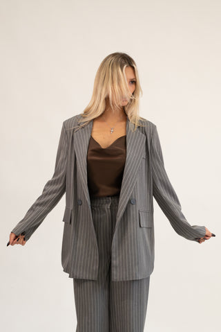 Giacca Gessata Doppiopetto grigio|Colore:Grigio