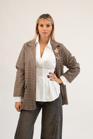 Blazer Quadri con Spille beige|Colore:Beige