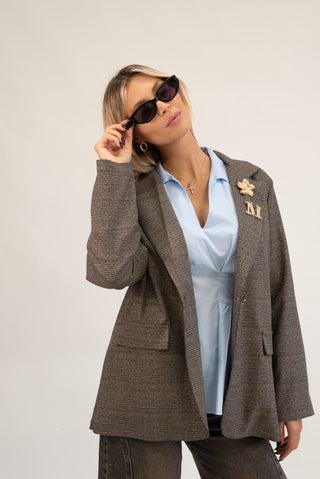 Blazer Quadri con Spille fango|Colore:Fango