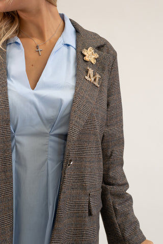 Blazer Quadri con Spille fango|Colore:Fango