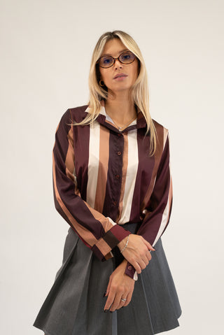 Camicia Satin Righe bordeaux/beige|Colore:Bordeaux/beige