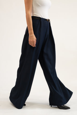 Pantalone Palazzo con Cintura blu|Colore:Blu
