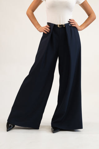 Pantalone Palazzo con Cintura blu|Colore:Blu