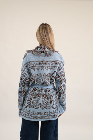 Cardigan Bandana Frange celeste/moro|Colore:Celeste/moro
