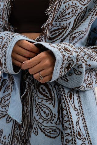 Cardigan Bandana Frange celeste/moro|Colore:Celeste/moro