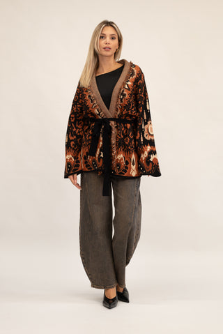 Cardigan Lungo Animalier con Frange nero/coccio|Colore:Nero/coccio